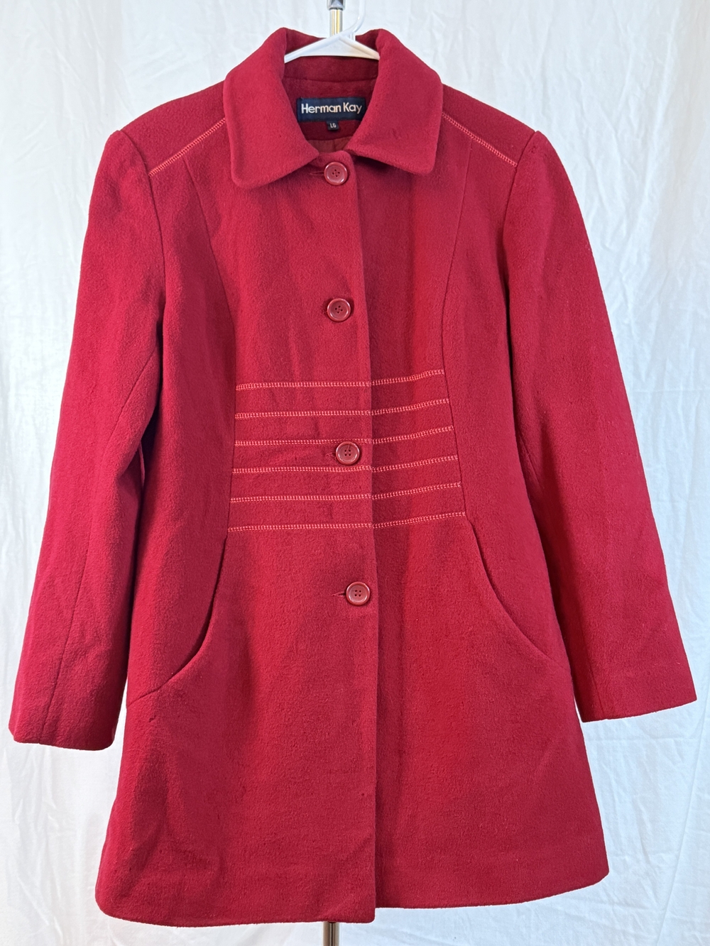Herman Kay Women's Red Wool Blend Pea Coat sz Large